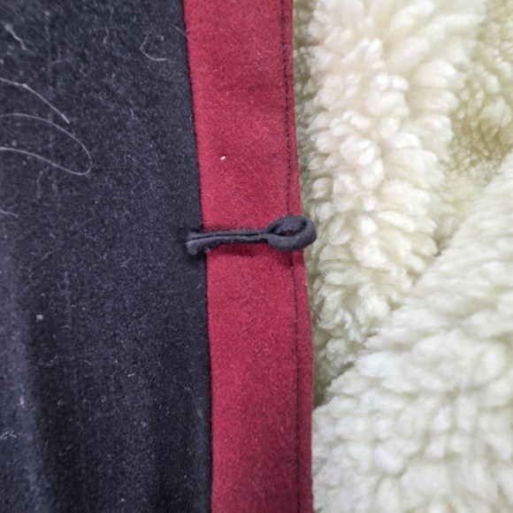 Wool Pea Coat Mens Large Black Sherpa Lined Band Collar Button Front Winter - Picture 4 of 9